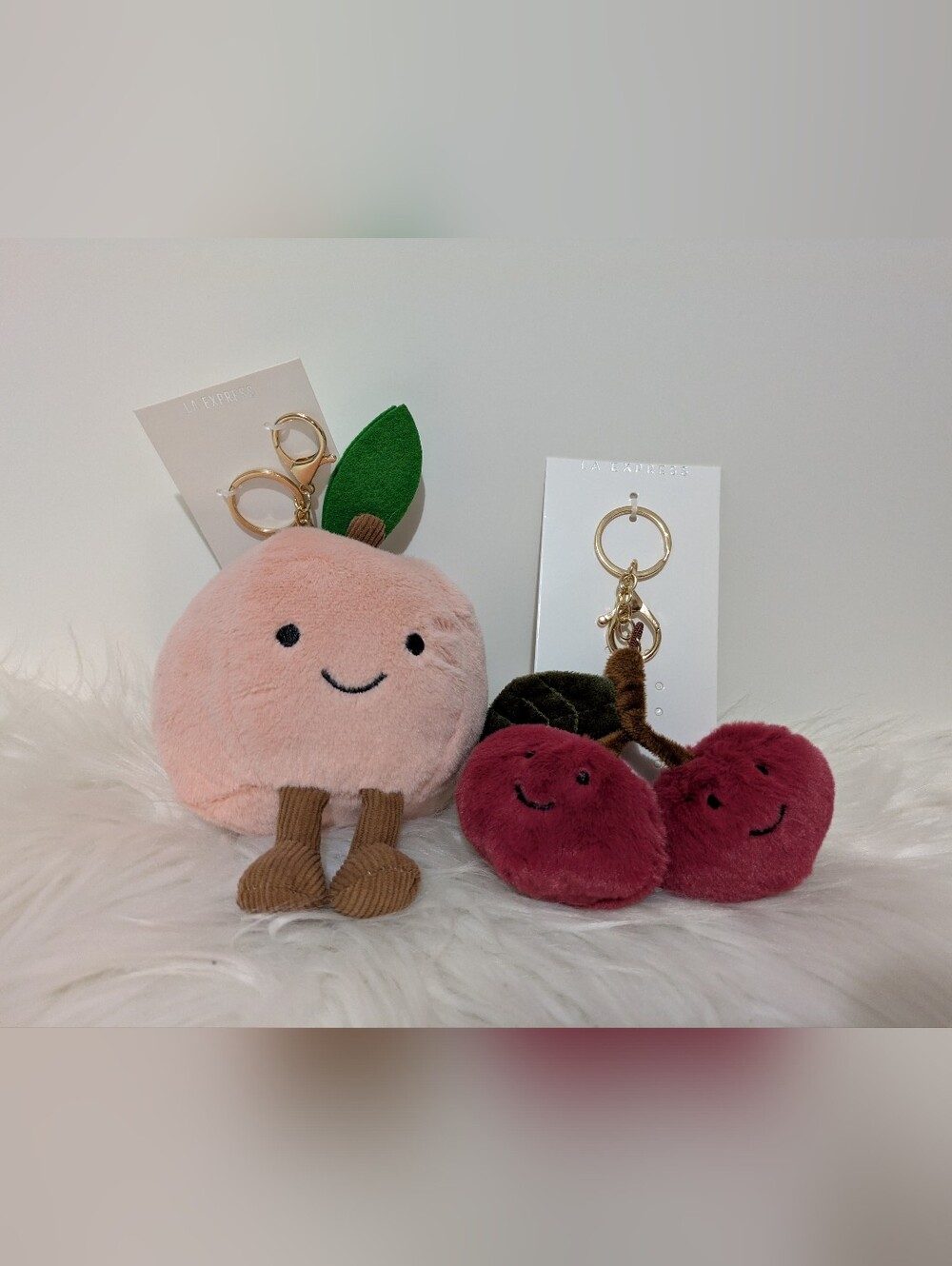 Plush Peach & Cherries Bag Charms Key Rings Keychains New With Tags See All Pix!